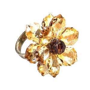 STUNNING vintage Sterling crystal large floral sparkling ring signed size 8